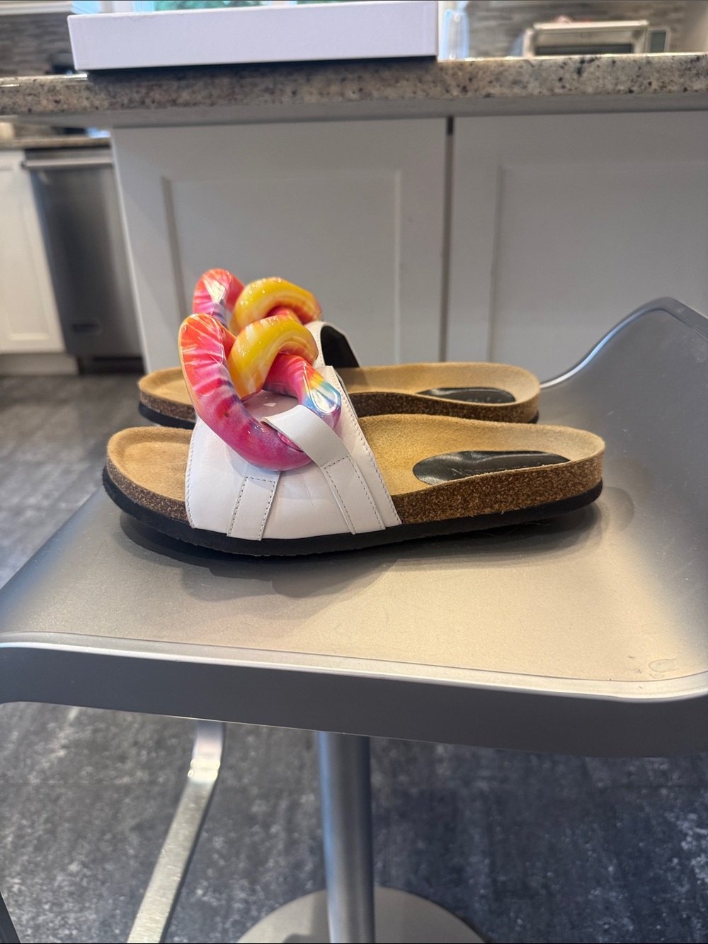 JW ANDERSON White Slides with Multicolor Twisted Chain